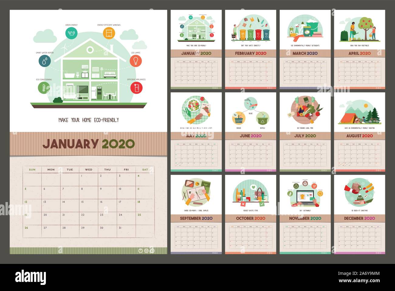 Go green wall calendar 2020 with eco friendly tips and advices for a