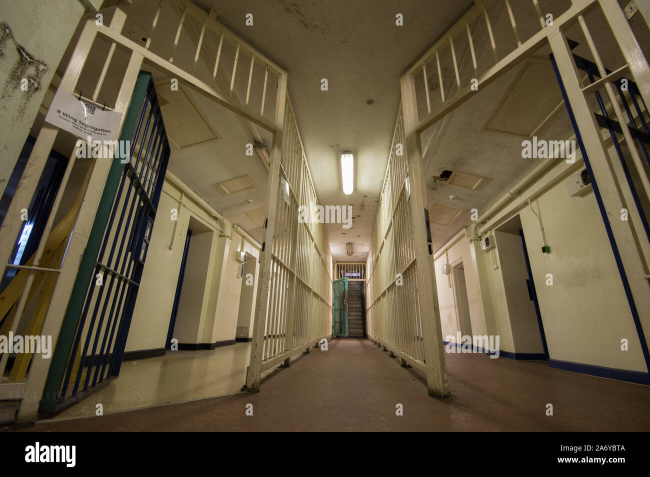 GLOUCESTER: Segregration zones. EERIE photos of the UK’s ‘most haunted’ prison where serial killer Fred West was locked up capture the facility’s dark Stock Photo