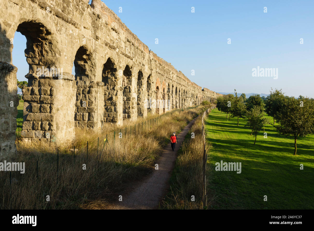 Rome. Italy. Parco degli Acquedotti, the ancient Roman aqueduct Aqua Claudia, begun by Emperor Caligula in 38 AD and finished by Emperor Claudius in 5 Stock Photo