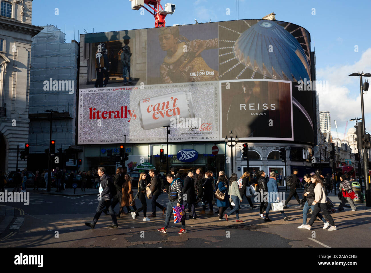 Piccadilly Circus on a sunny Autumn afternoon, Central London, England, United Kingdom Stock Photo