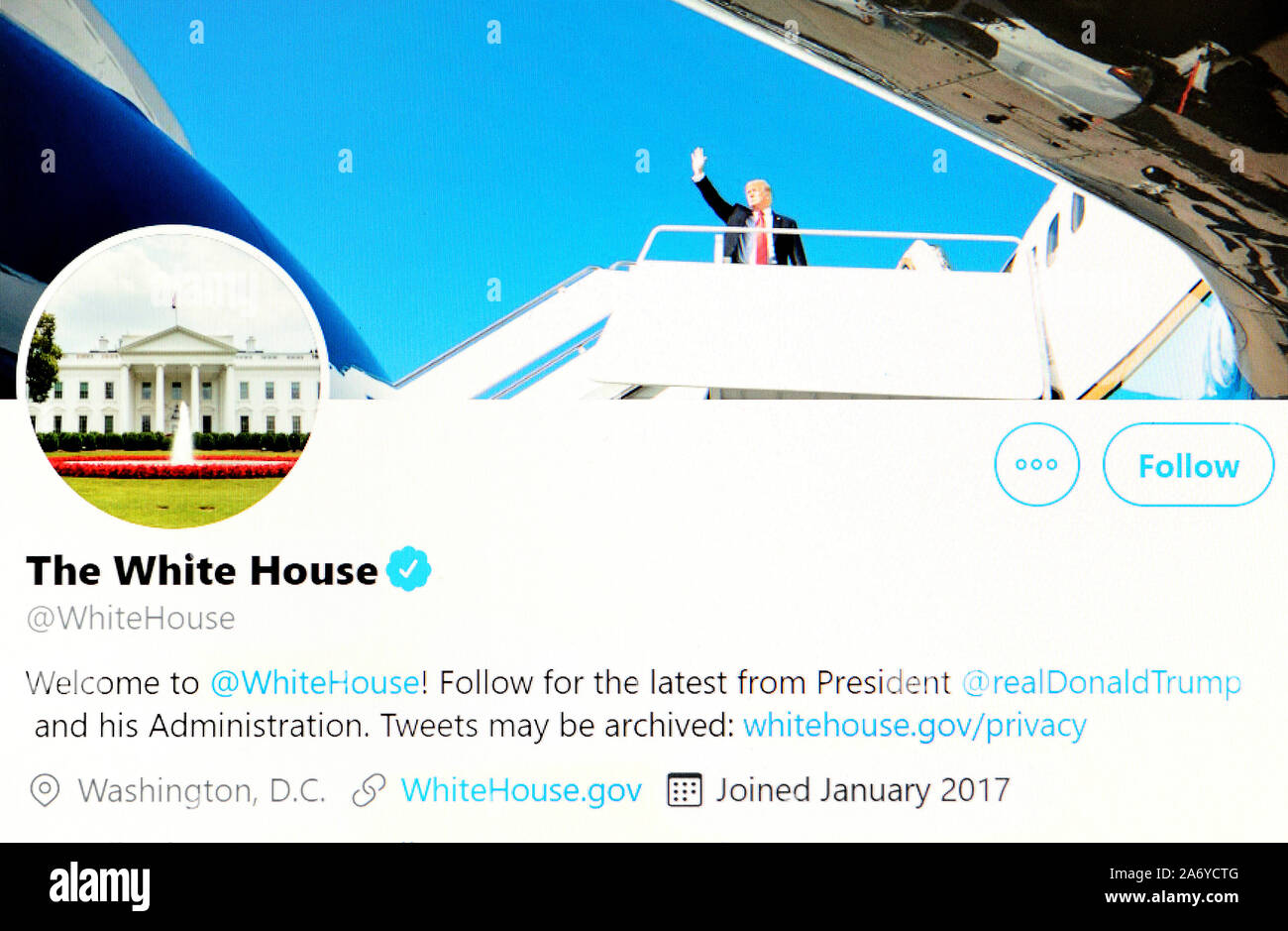 Twitter page (Oct 2019) The White House Stock Photo