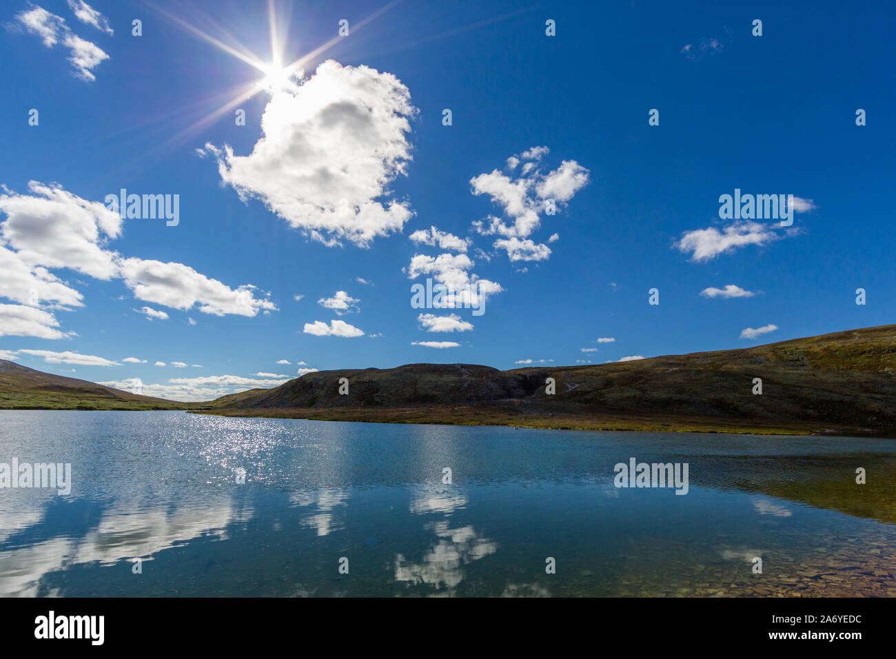 lake Rondvatnet in Rondane National Park in Norway on sunny day Stock Photo