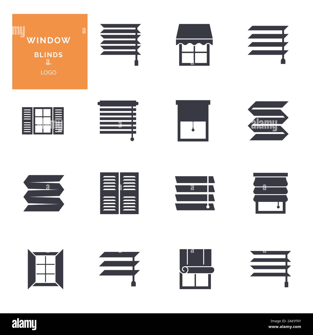 Vector isolated icons set of window blinds vector glyph icons. Logotype collection. Stock Vector