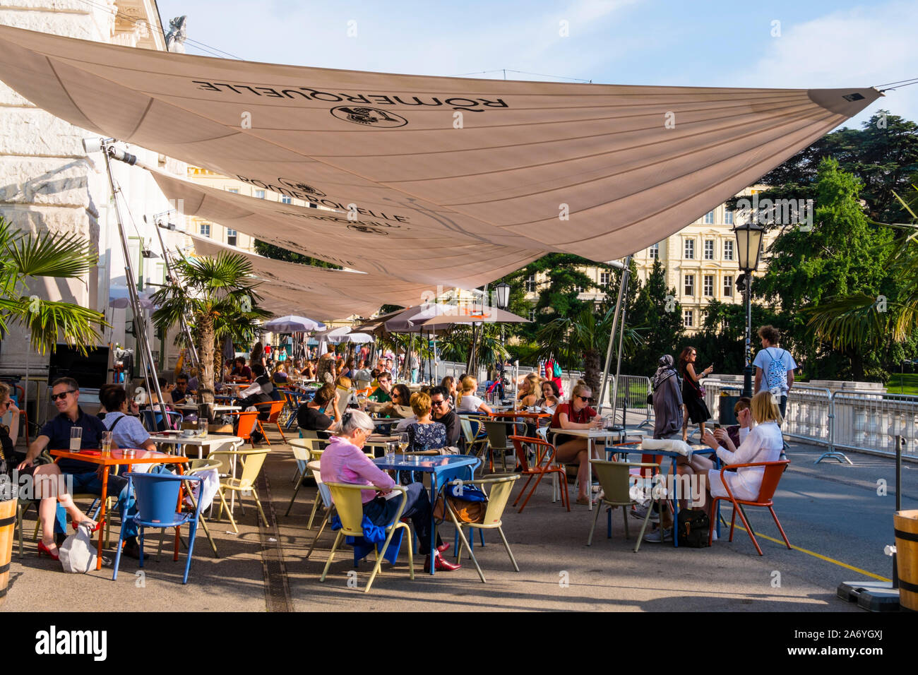 Terrace, Palmenhaus cafe and restaurant, Burggarten, old town, Vienna, Austria Stock Photo