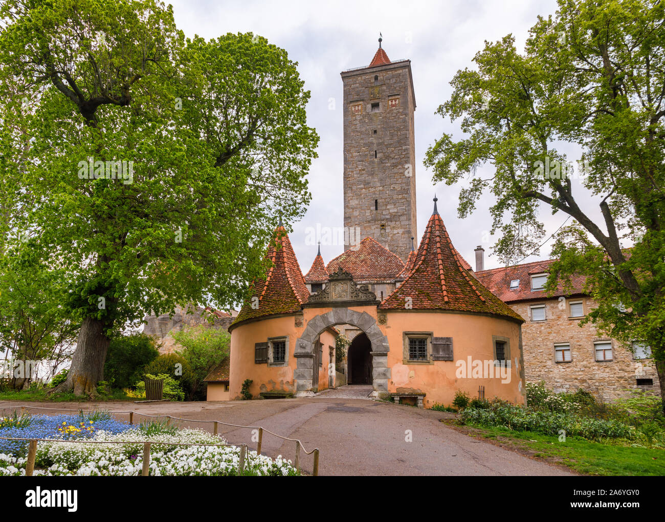 Castle Gate, part of Old Town fortification in Rothenburg ob der Tauber ...