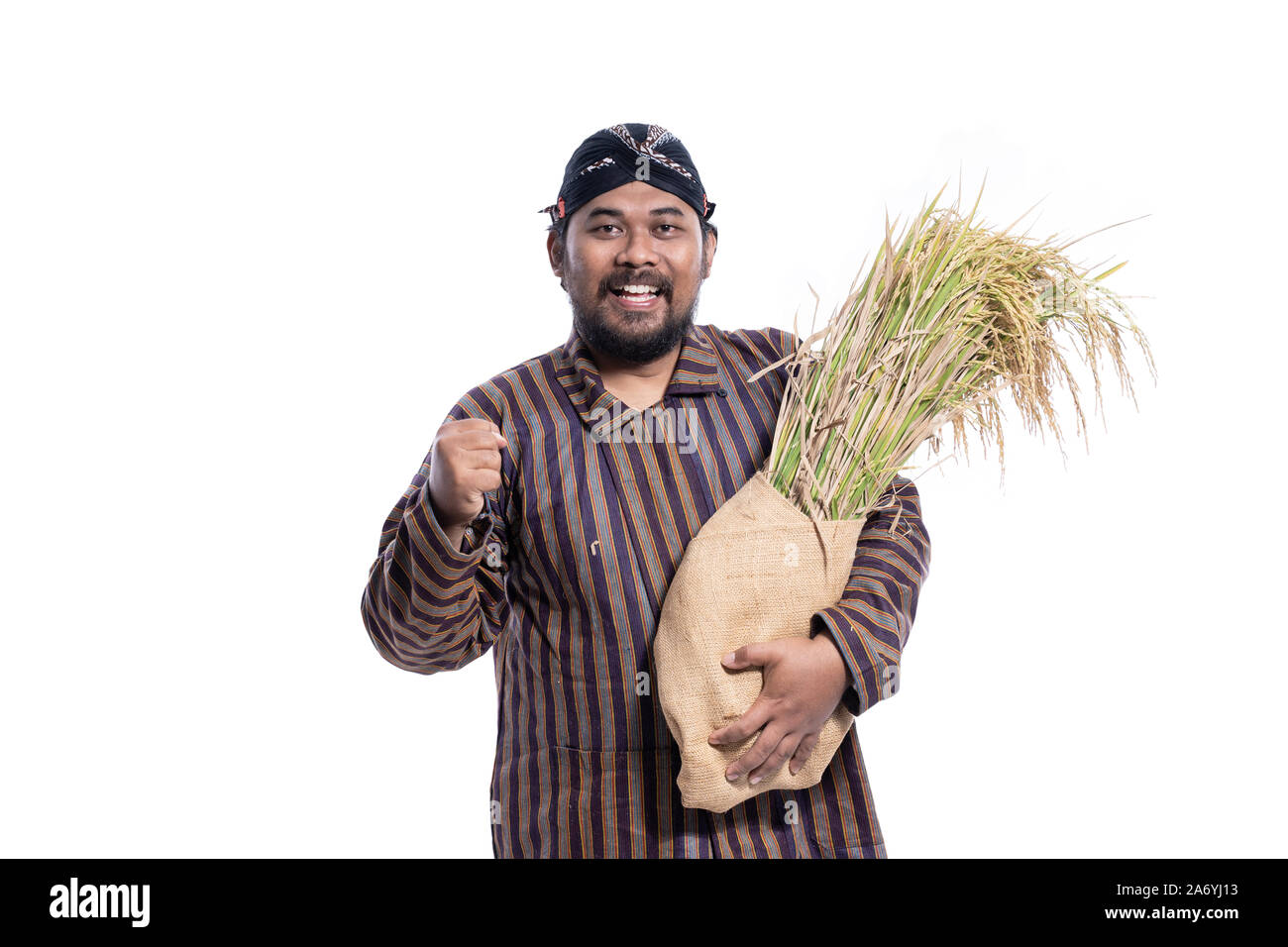 hardworker traditional farmer with fist palm isolated Stock Photo