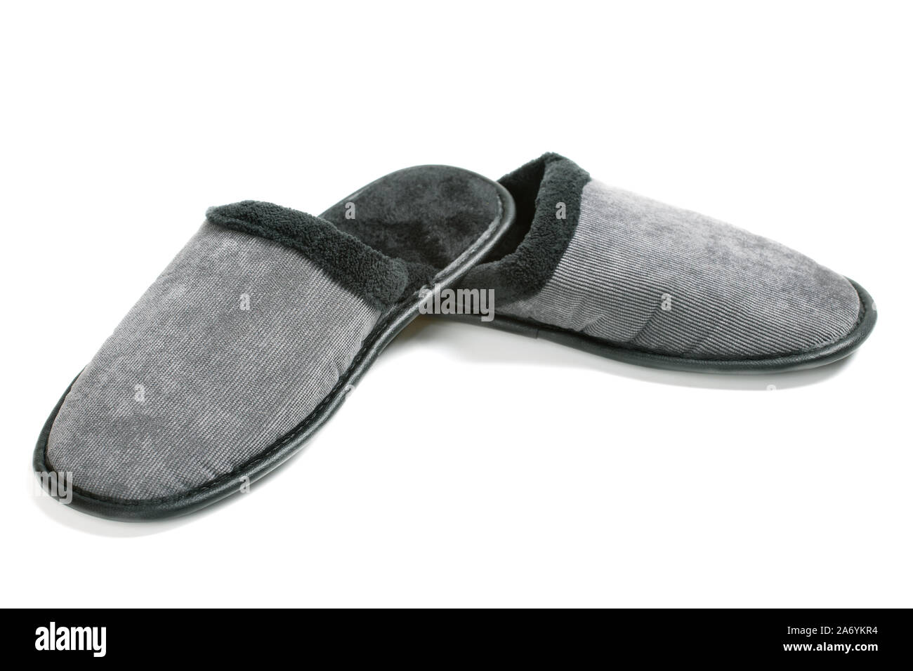 gray-black men's slippers isolated on white background Stock Photo