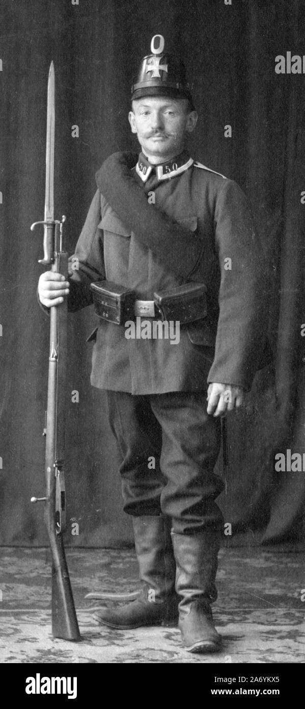 Landwehrmann Hermann Hoffmann of the 50th regiment (Hessen). He is armed with the 1871 rifle and bayonet. Stock Photo