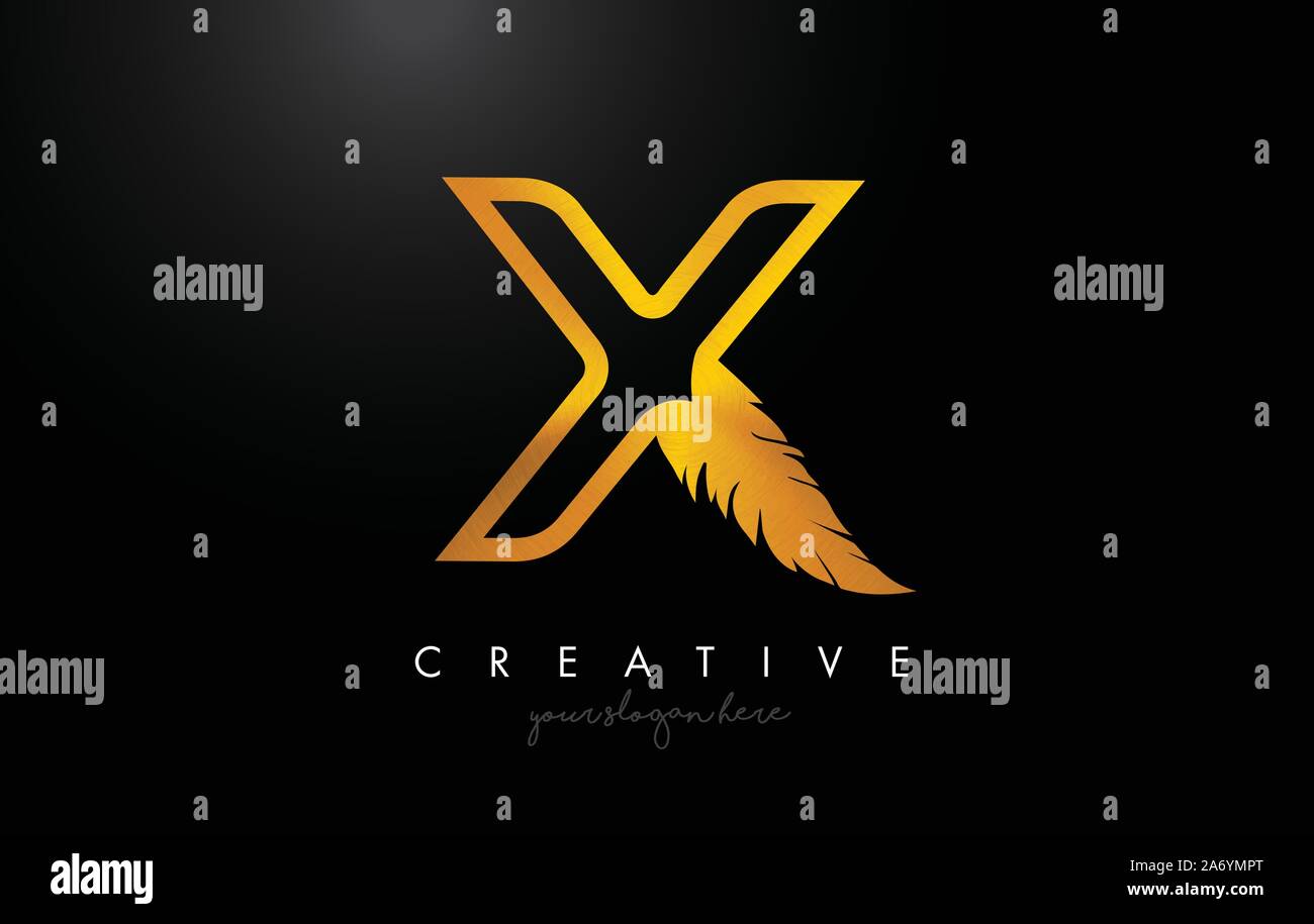 X Golden Gold Feather Letter Logo Icon Design With Feather Feather ...