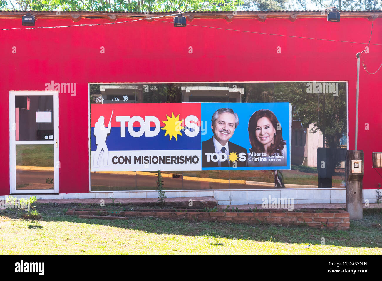 Campaign advertising for the Citizen's Unity Party, center-left coalition formed by ex-president Cristina Kirchner, now running for vice-president Stock Photo