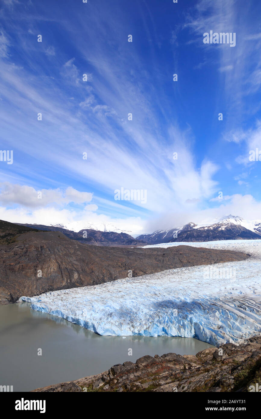 Chile, Patagonia, Torres del Paine National Park (UNESCO Site), Lake and Glacier Grey Stock Photo
