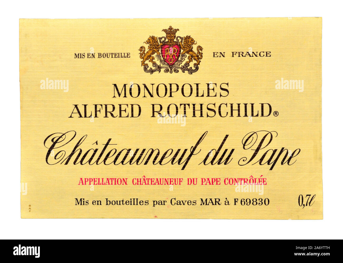 French wine label - Rothschild Chateauneuf du Pape Stock Photo