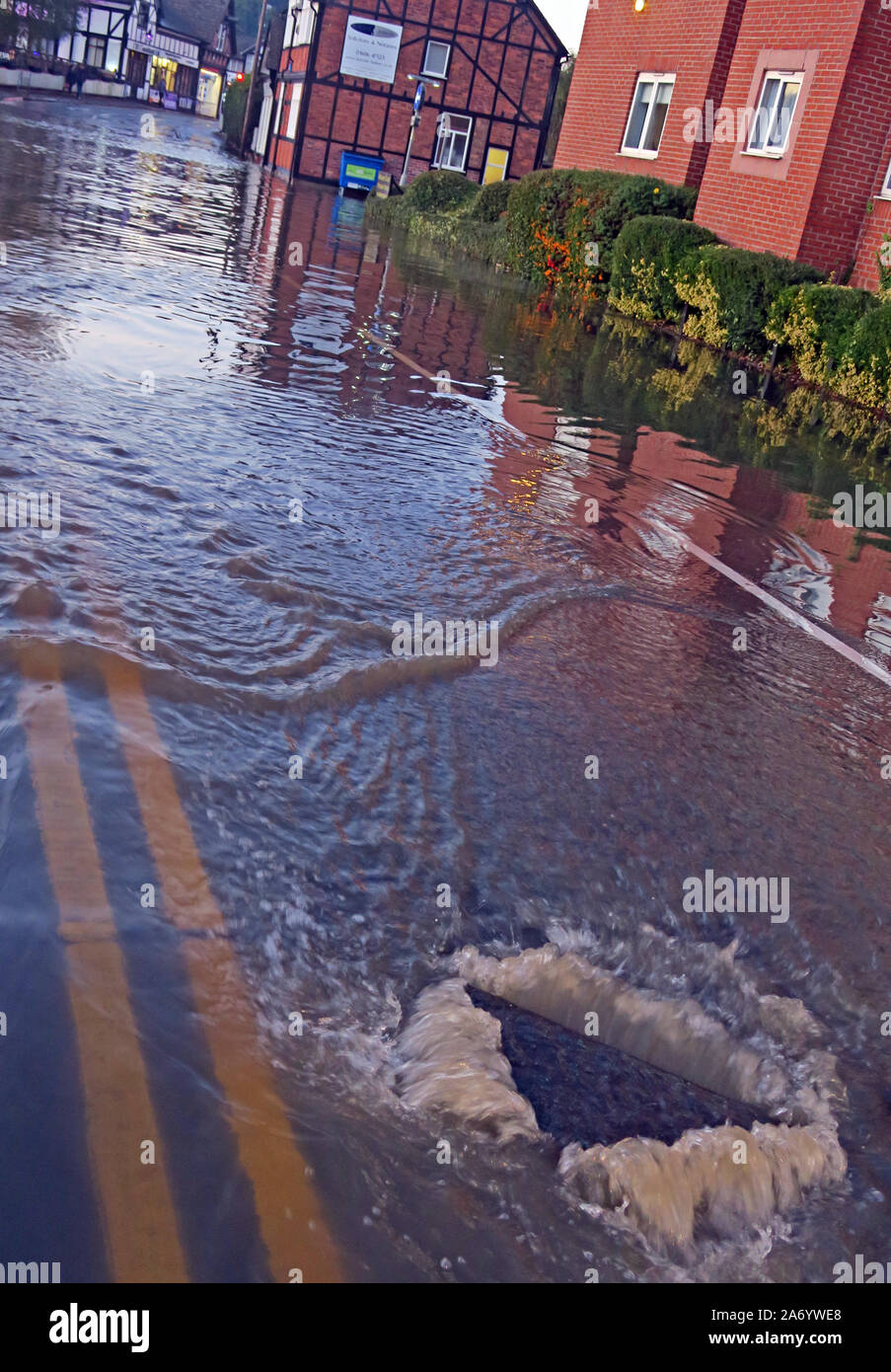 Severe flooding in Northwich Town, Chester way, River Weaver October 2019, Cheshire, England, UK - Drains / Grid lifted Stock Photo