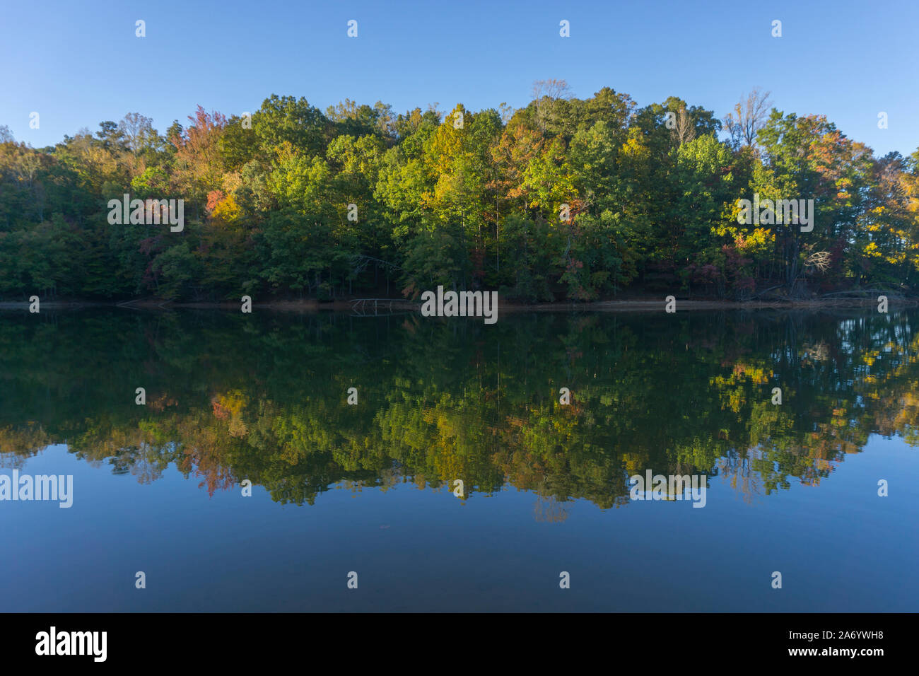 A scenic autumn view of foliage reflecting on a lake Stock Photo - Alamy