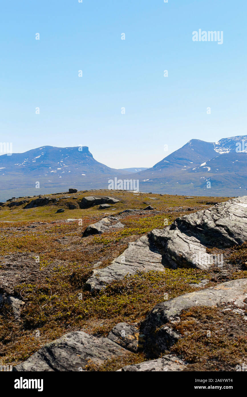 View towards the u-shaped valley Tjuonavagge in the arctic region of Sweden Stock Photo