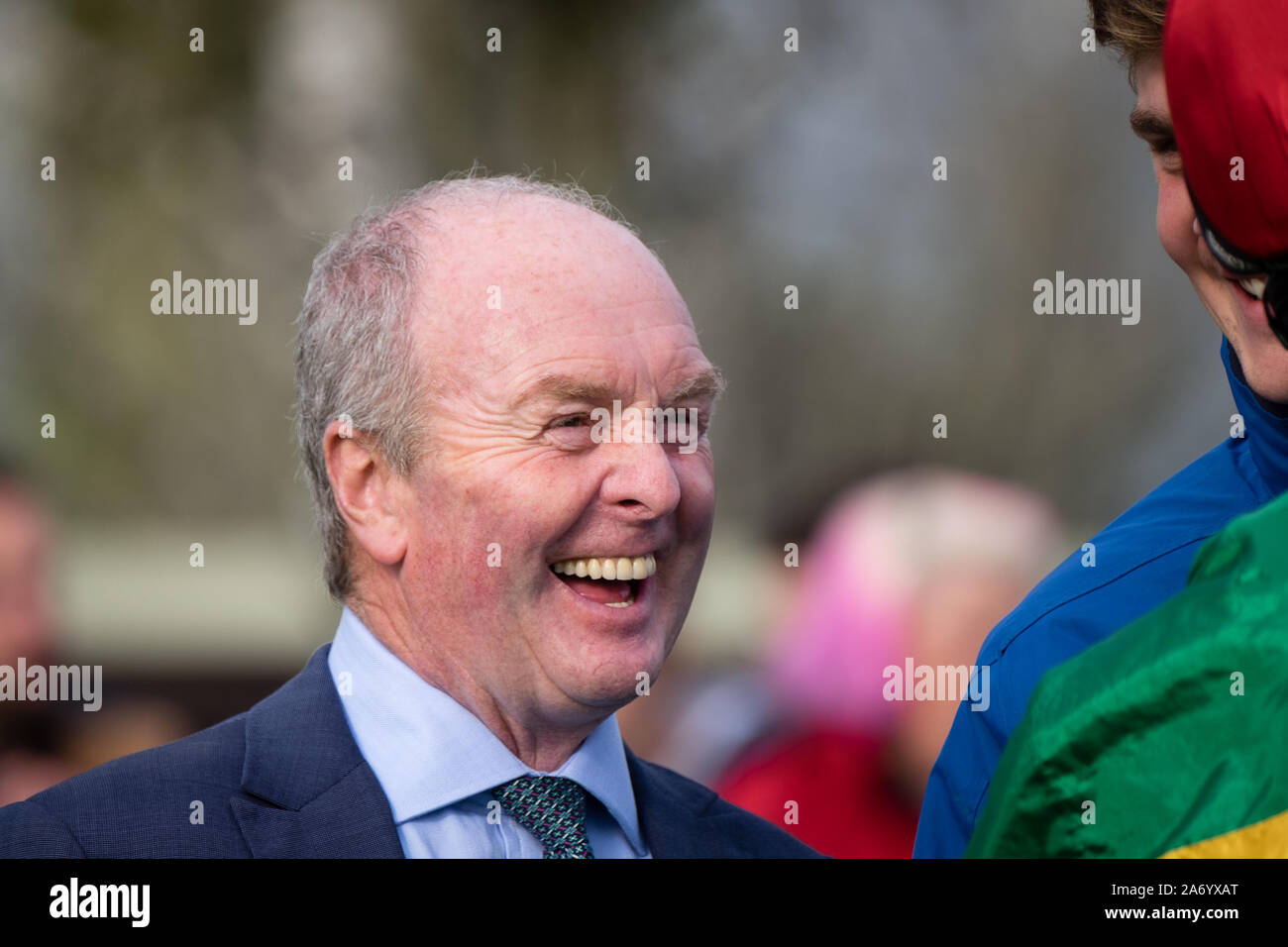 Jonjo O'Neill laughing in conversation Stock Photo