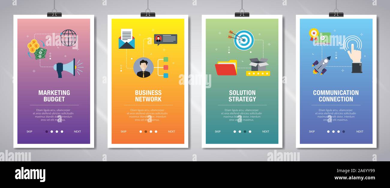 Vector set of vertical web banners with marketing budget, business