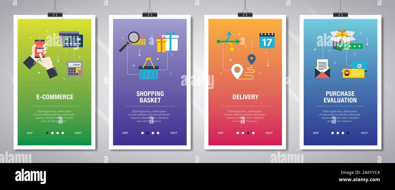 Vector Set Of Vertical Web Banners With E Commerce Shopping Basket Delivery And Purchase Evalualition Vector Banner Template For Website And Mobile Stock Vector Image Art Alamy