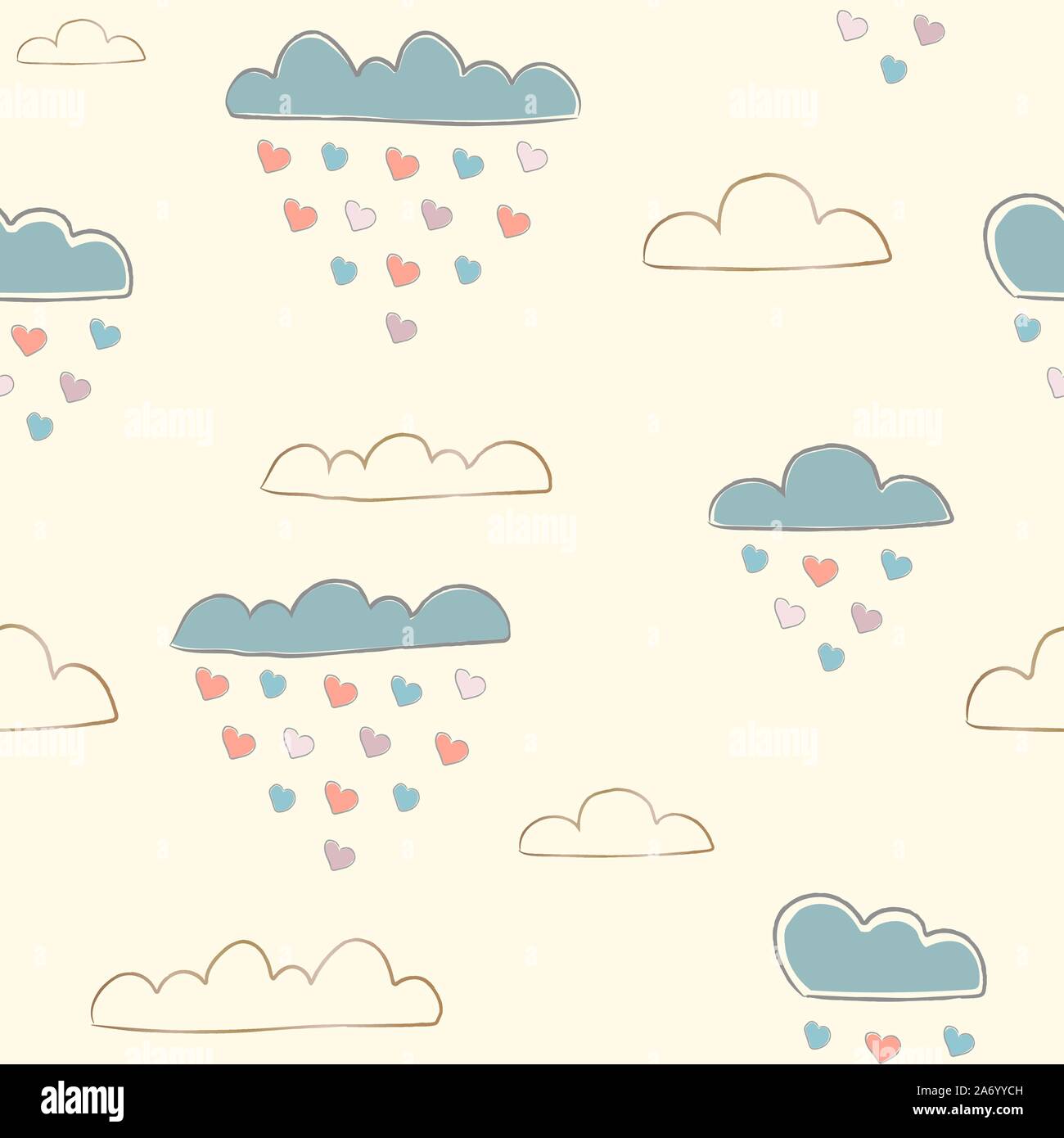Cute Seamless pattern with hearts and clouds raining hearts on paper ...