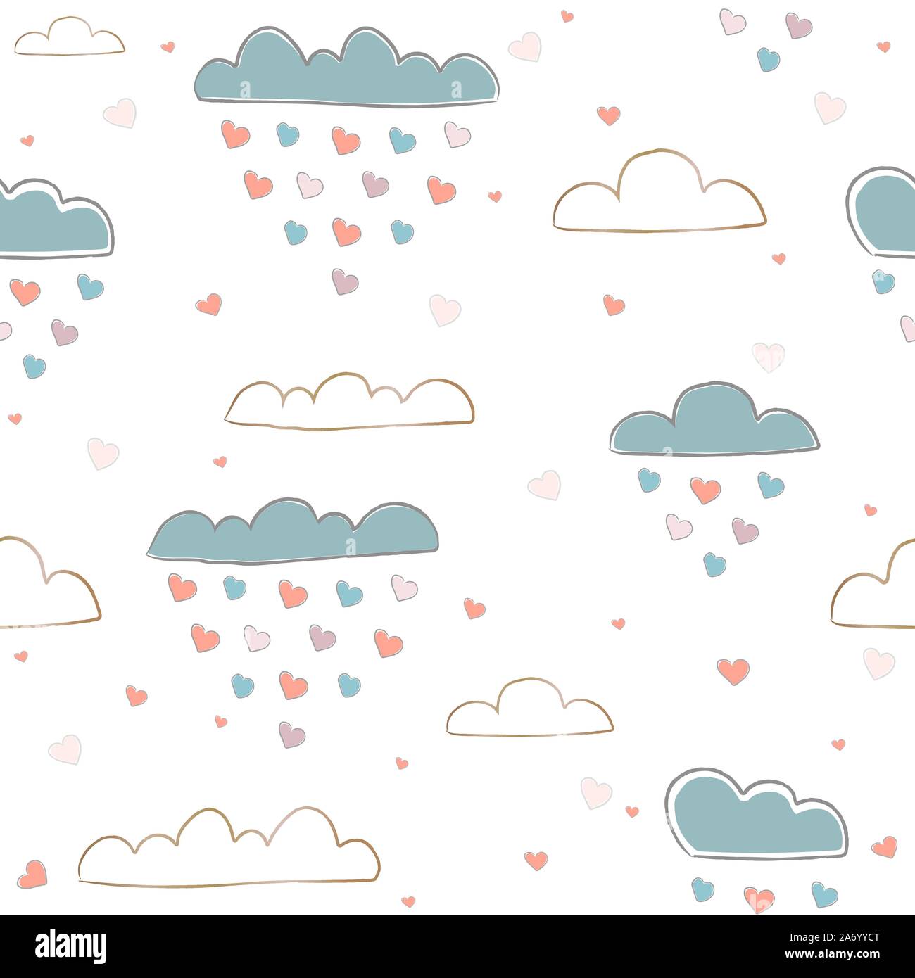 Cute Seamless pattern with hearts and clouds raining hearts on paper ...