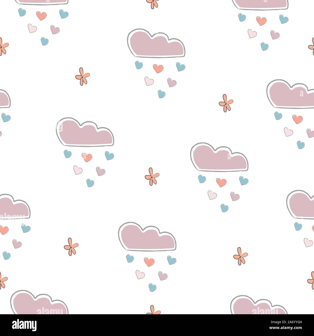 Seamless Cute Pattern with clouds raining with hearts and tiny hand ...