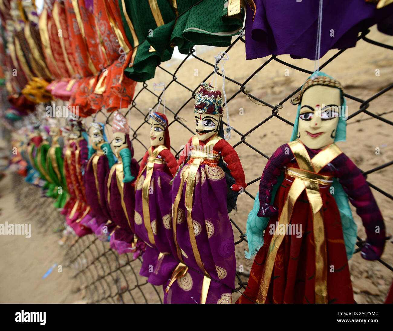 Hand made puppets for sale at a Craft Market at Jaisalmer City Palace
