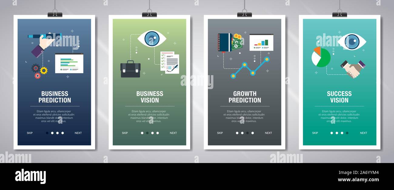 Vector set of vertical web banners with business prediction, business vision, growth prediction and success vision. Vector banner template for website Stock Vector