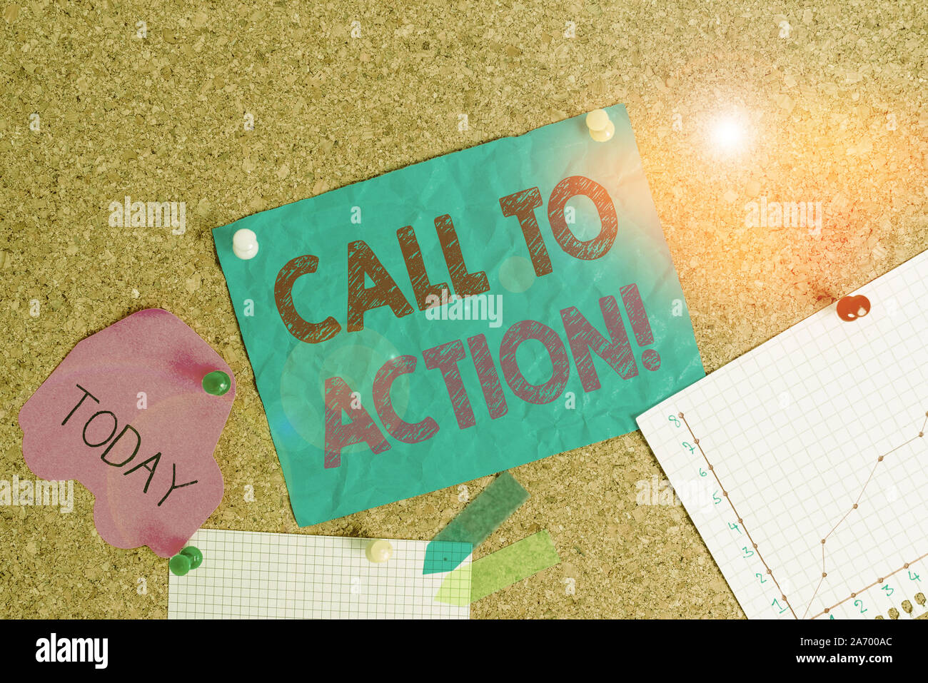 Conceptual hand writing showing Call To Action. Concept meaning exhortation do something in order achieve aim with problem Corkboard size paper thumbt Stock Photo