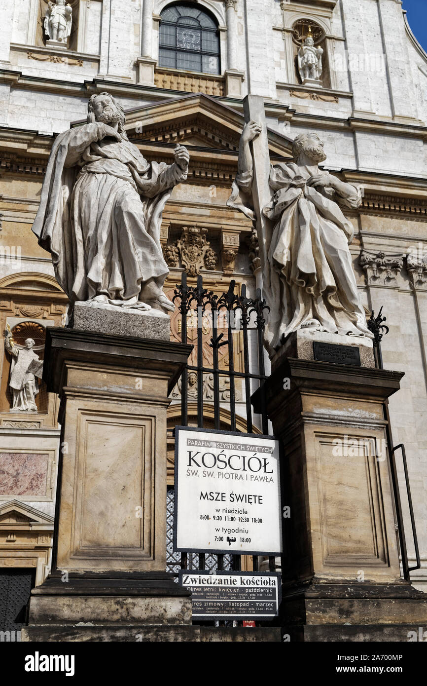 Krakow, Poland. 18th August, 2019. The baroque catholic Polish church of Saints Peter and Paul (Kosciol sw. Piotra i Pawla) in Krakow, Poland. Stock Photo