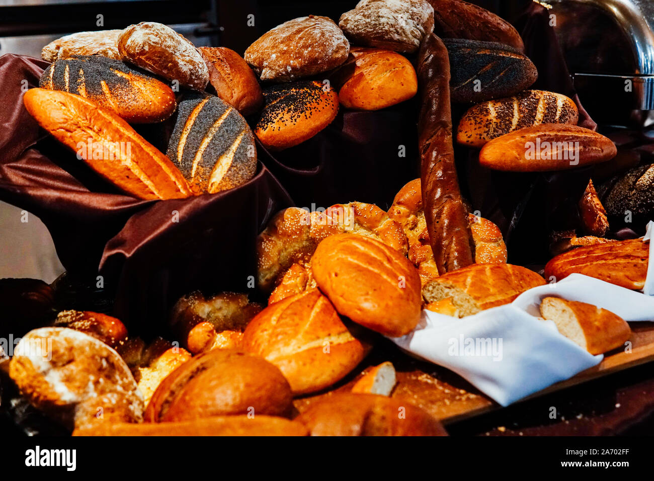 different bread rolls on the table bakeries Stock Photo Alamy