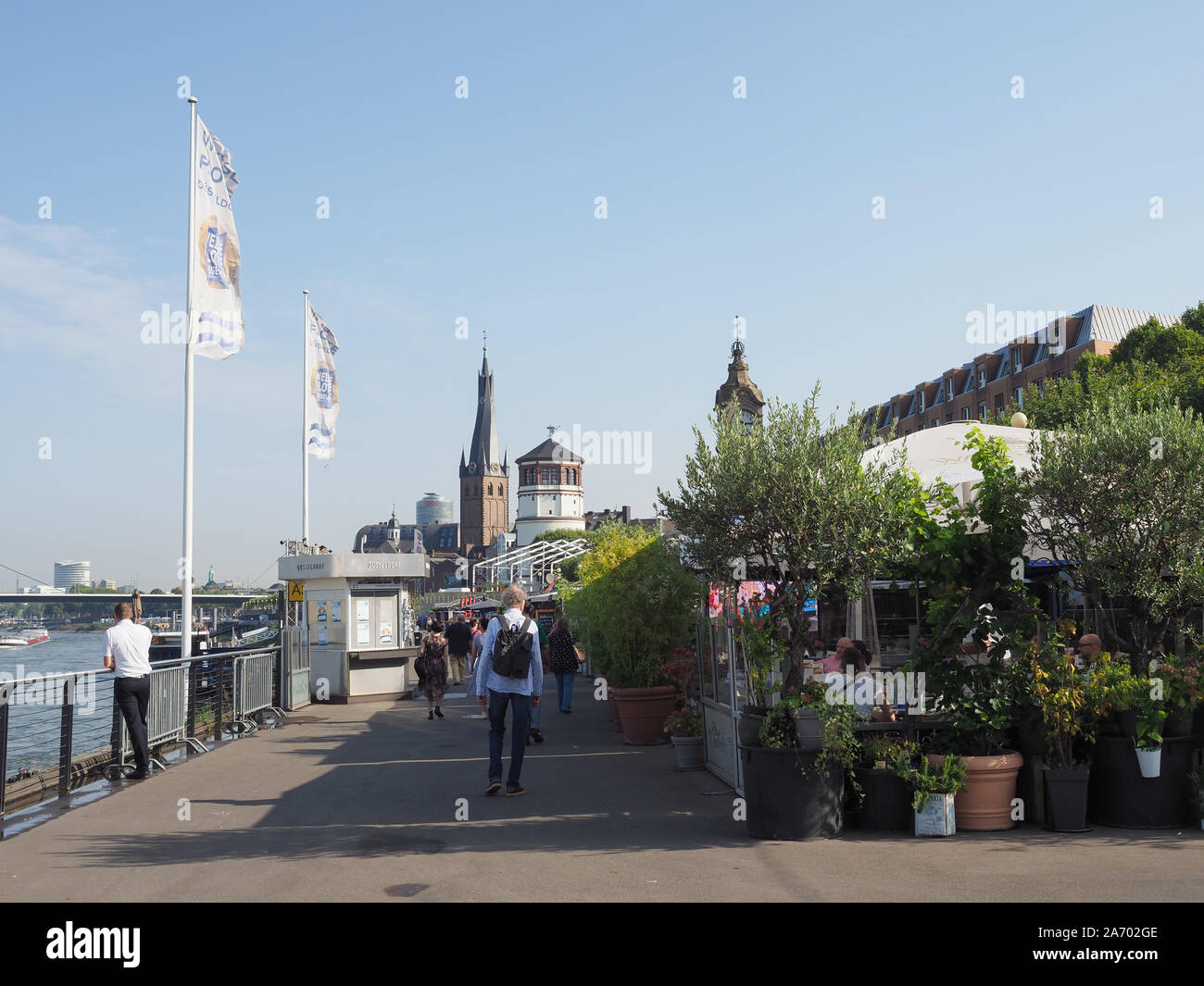 DUESSELDORF, GERMANY - CIRCA AUGUST 2019: Rheinuferpromenade on the bank of river Rhein in the Altstadt (old town) Stock Photo