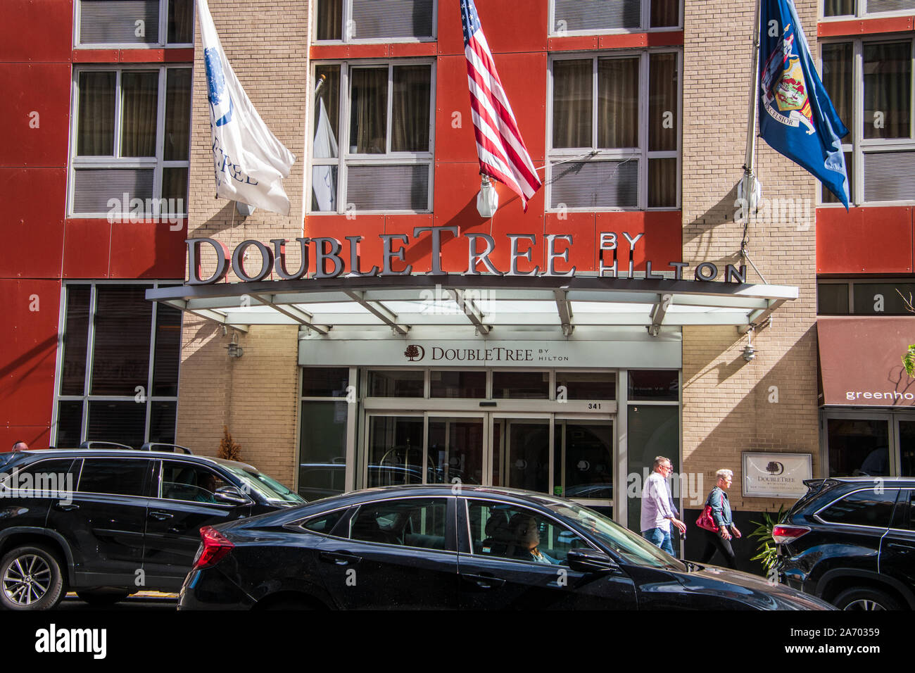New York, New York - September, 2019: Entrance to the Doubletree Hotel on 36th street in Manhattan, New York. This hotel has easy Times Square access Stock Photo