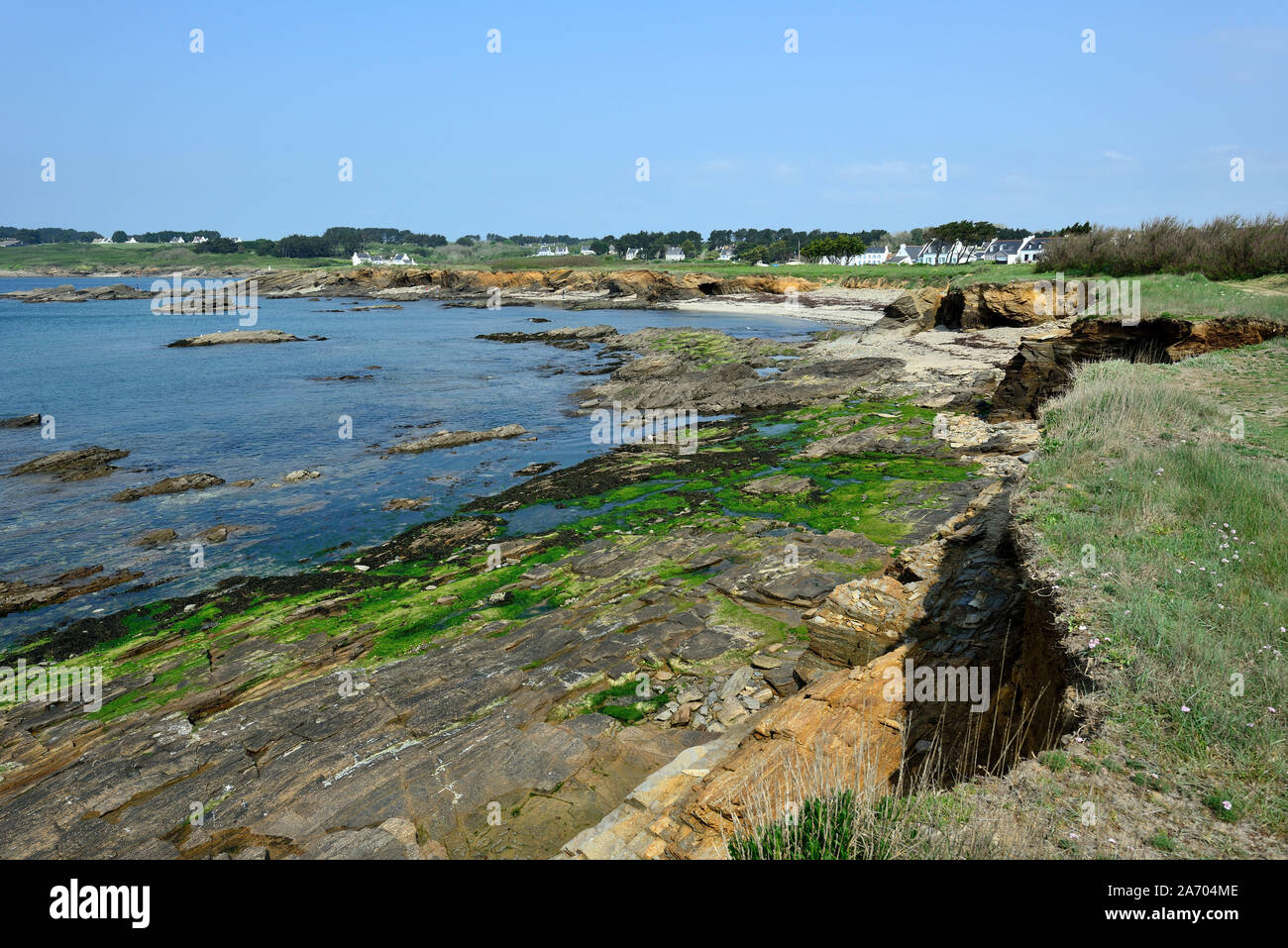 “Ile de Groix' island (off the coasts of Brittany, north-western France): landscape and rocky coast Stock Photo