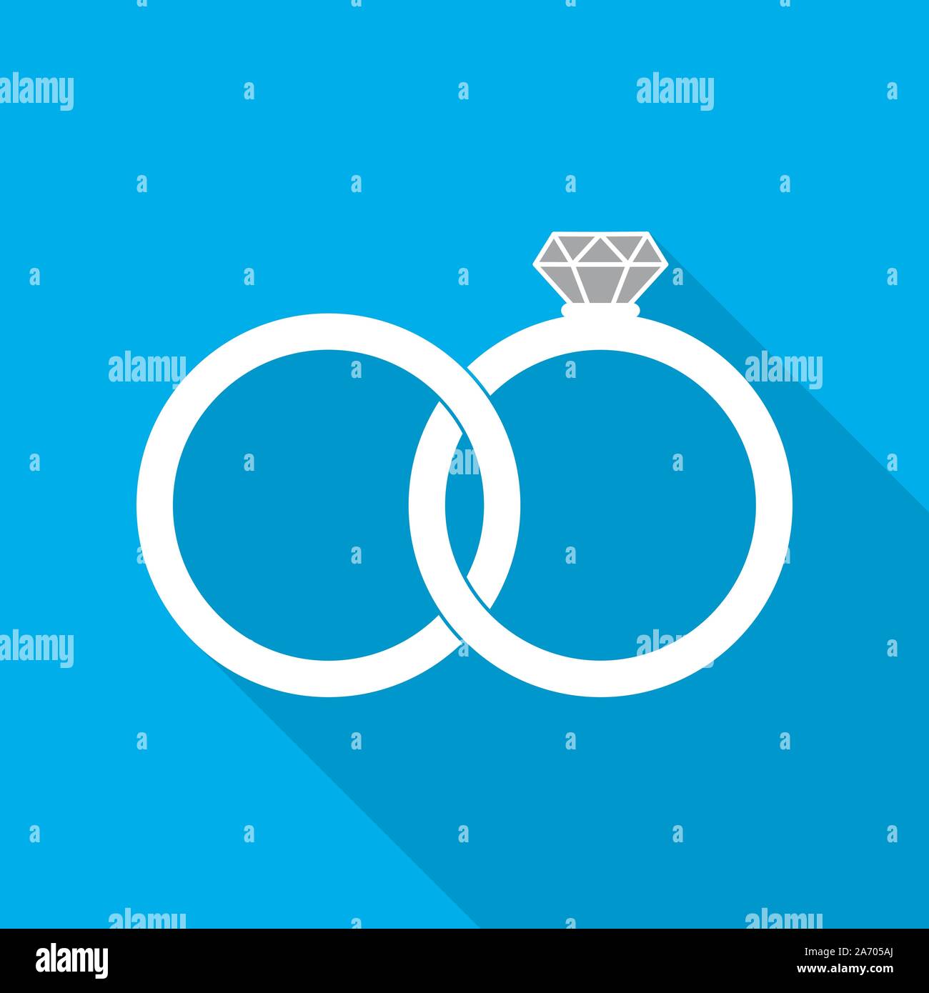 White wedding rings icon in flat design. Rings with diamond with long ...