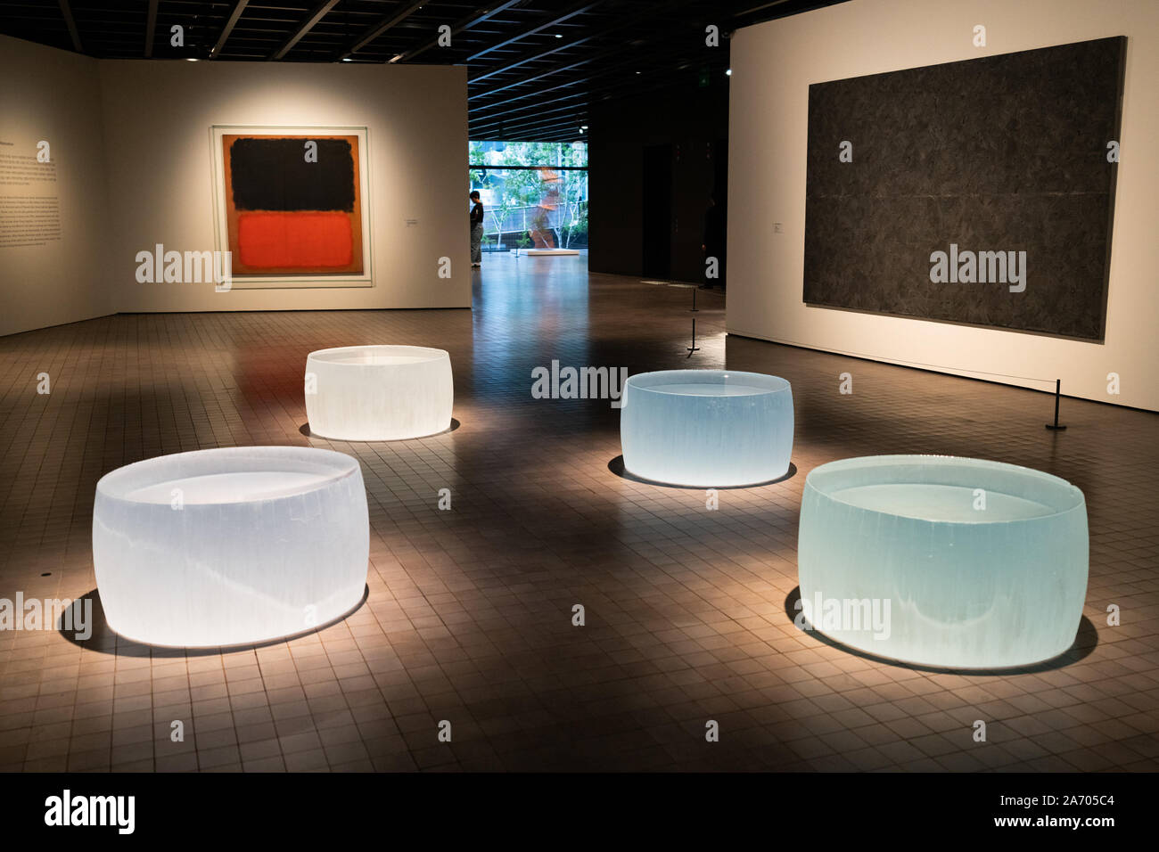 Seoul Korea , 22 September 2019 : Leeum Samsung Museum of Art interior view with Ten liquids incidents sculpture by American artist Roni Horn in Seoul Stock Photo