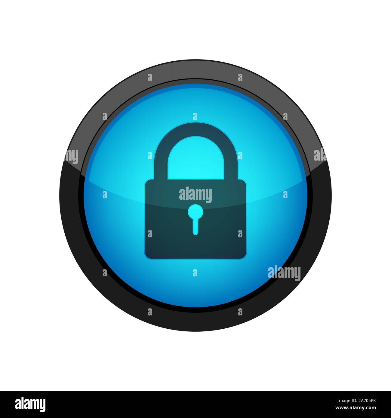 Glossy round button with padlock icon. Vector illustration. Web security icon isolated Stock Vector