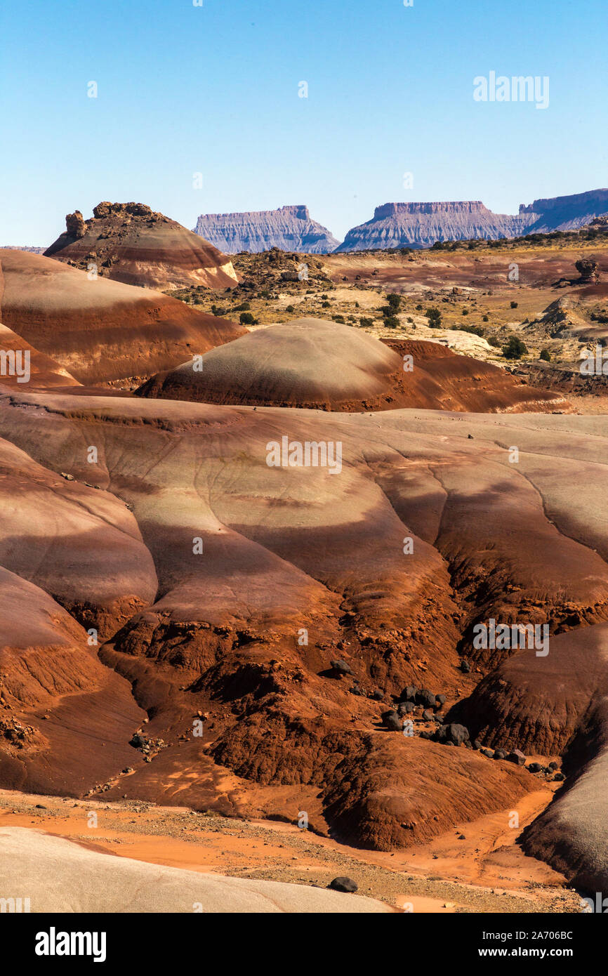 Bentonite Hills in Cathedral Valley, Capital Reef National Park, Utah. Stock Photo