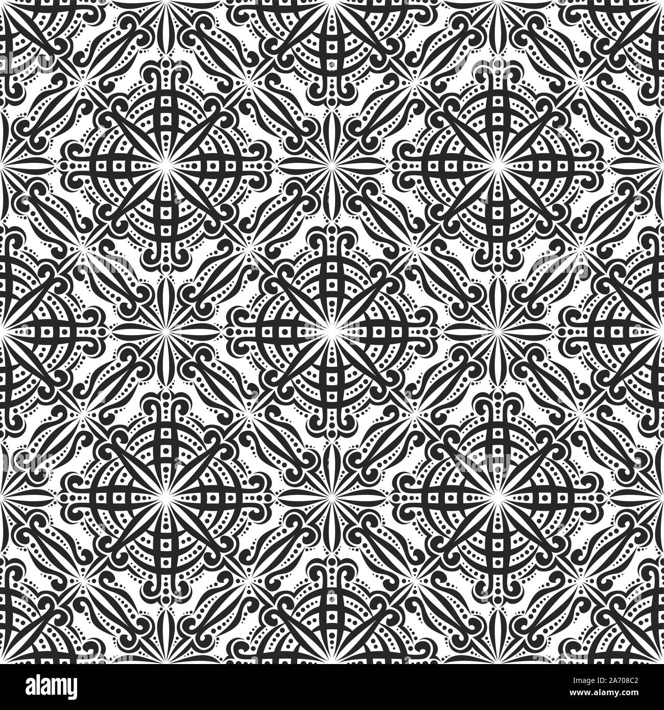 Vector decorative seamless pattern, indian repeating ornament with unusual black design elements, vintage ethnic theme for wallpaper with light effect Stock Vector