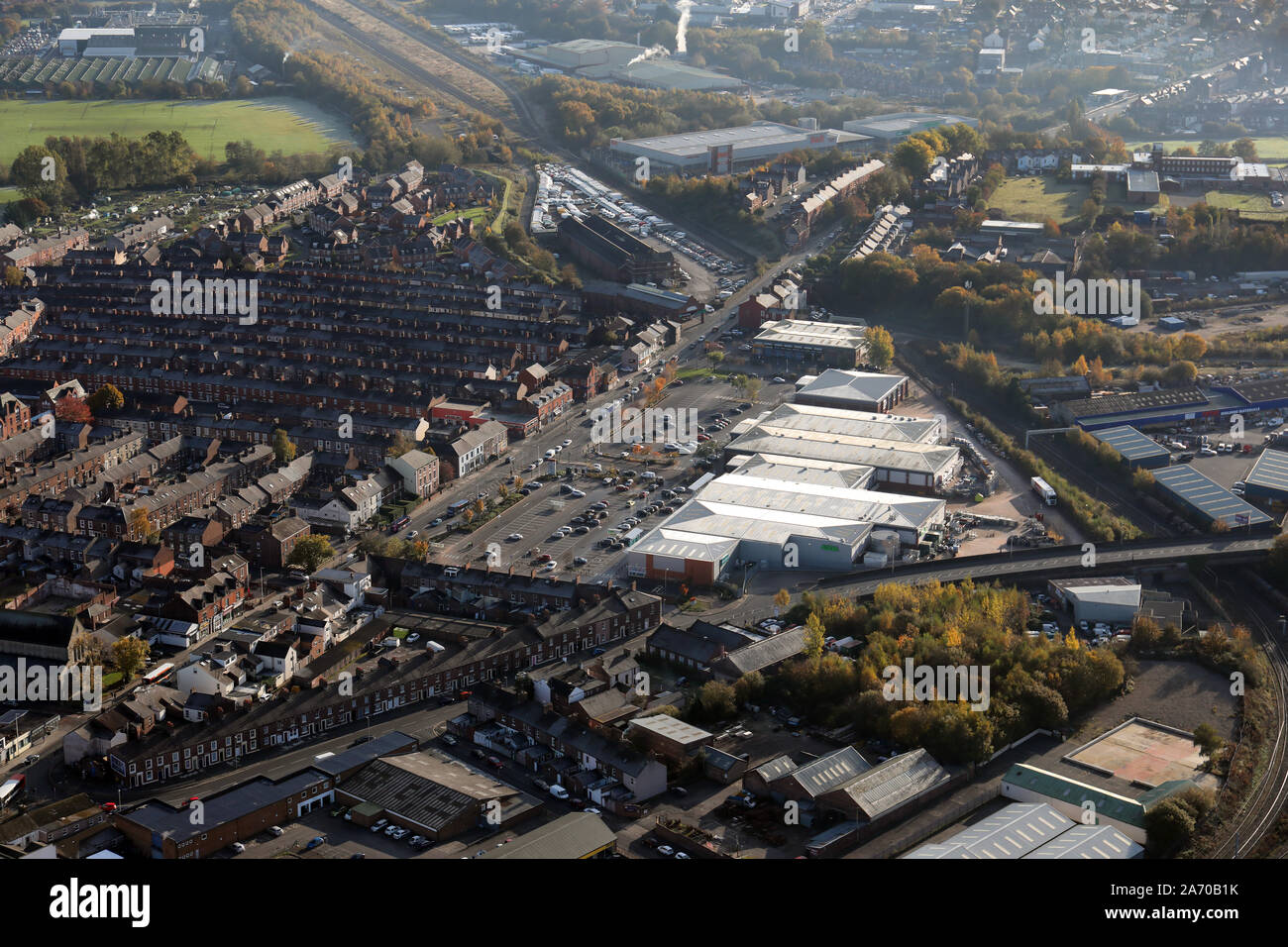 aerial view of the St Nicholas Gate Retail Park, London Rd, Carlisle CA1 2EA Stock Photo