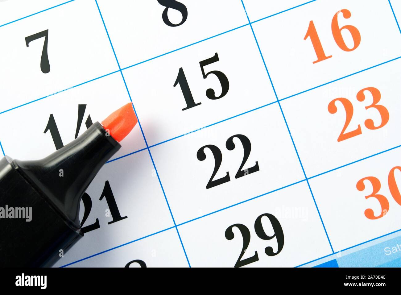 Marker is on page calendar to mark the date Stock Photo Alamy