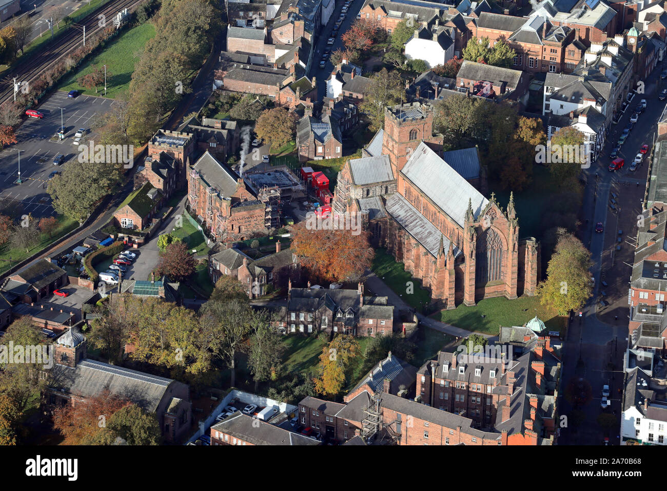 aerial view of Carlisle Cathedral, Cumbria, UK Stock Photo