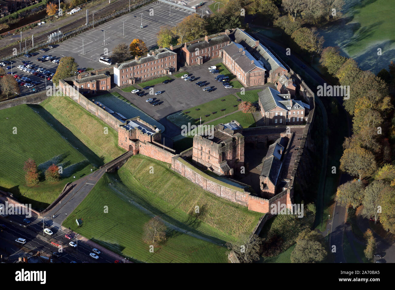aerial view of Carlisle Castle, Cumbria Stock Photo