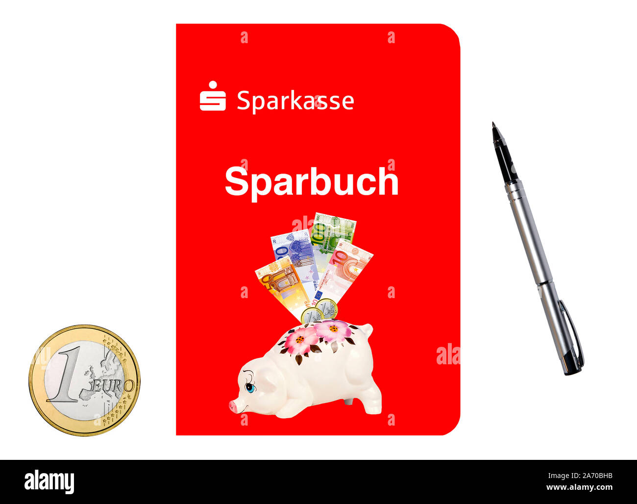 Sparbuch der Sparkasse, Euro Münzen, Stock Photo
