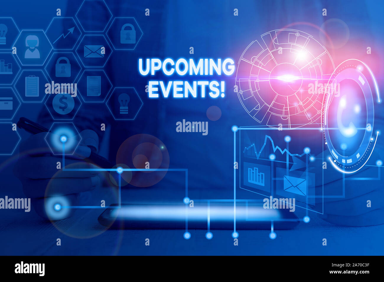Word writing text Upcoming Events. Business photo showcasing thing that ...