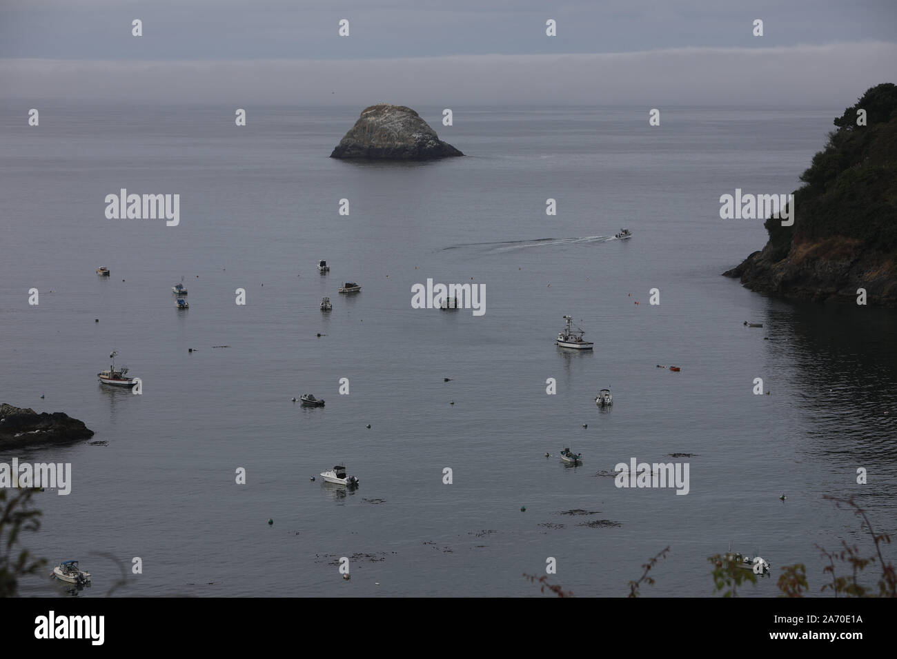 The harbor at Trinidad, California with Pilot Rock in the background
