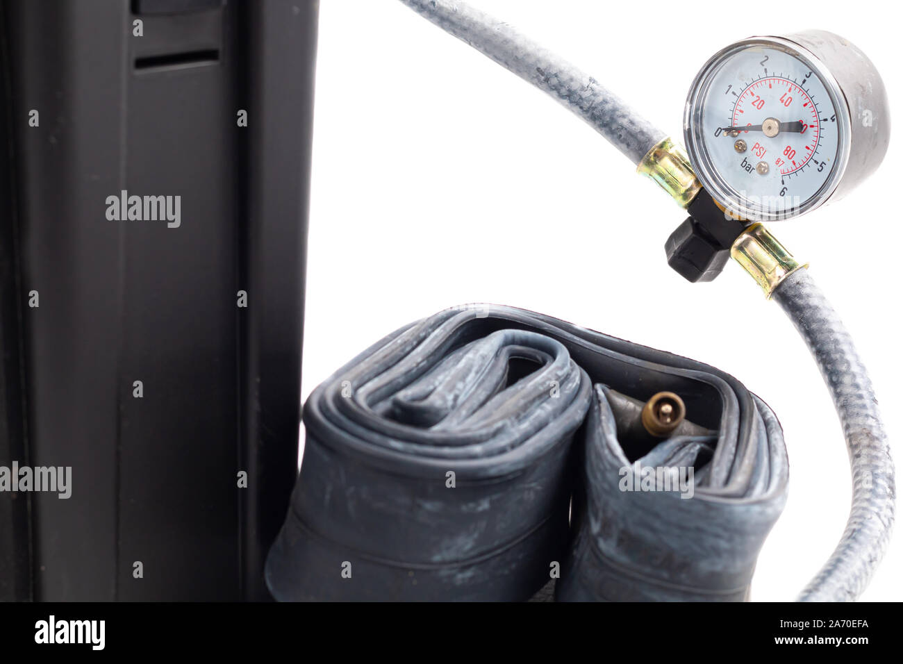 mini car air compressor on white background in studio Stock Photo
