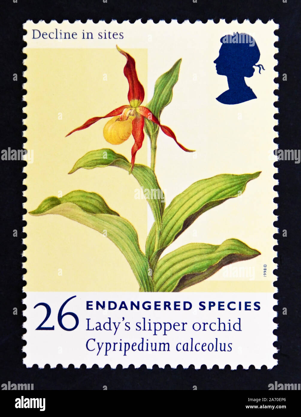 Postage stamp. Great Britain. Queen Elizabeth II. Decline in sites