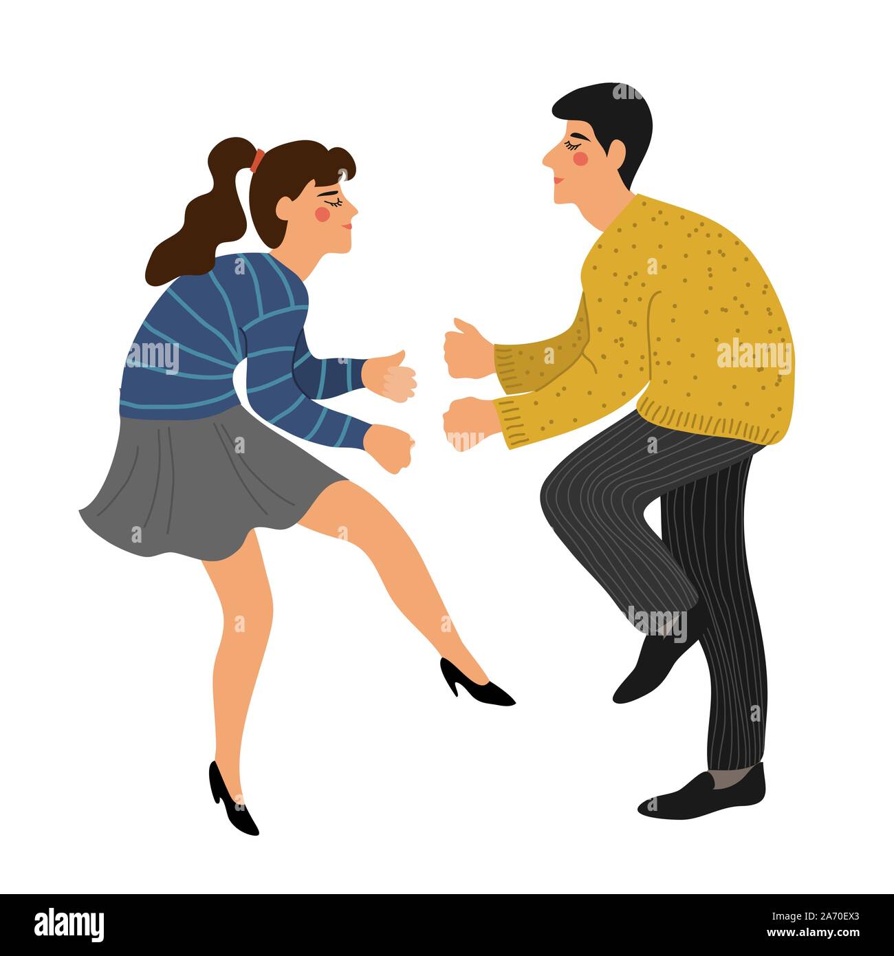 Isolated couple dancing a twist. People in the dance. Cute vector hand draw illistration on white background Stock Vector