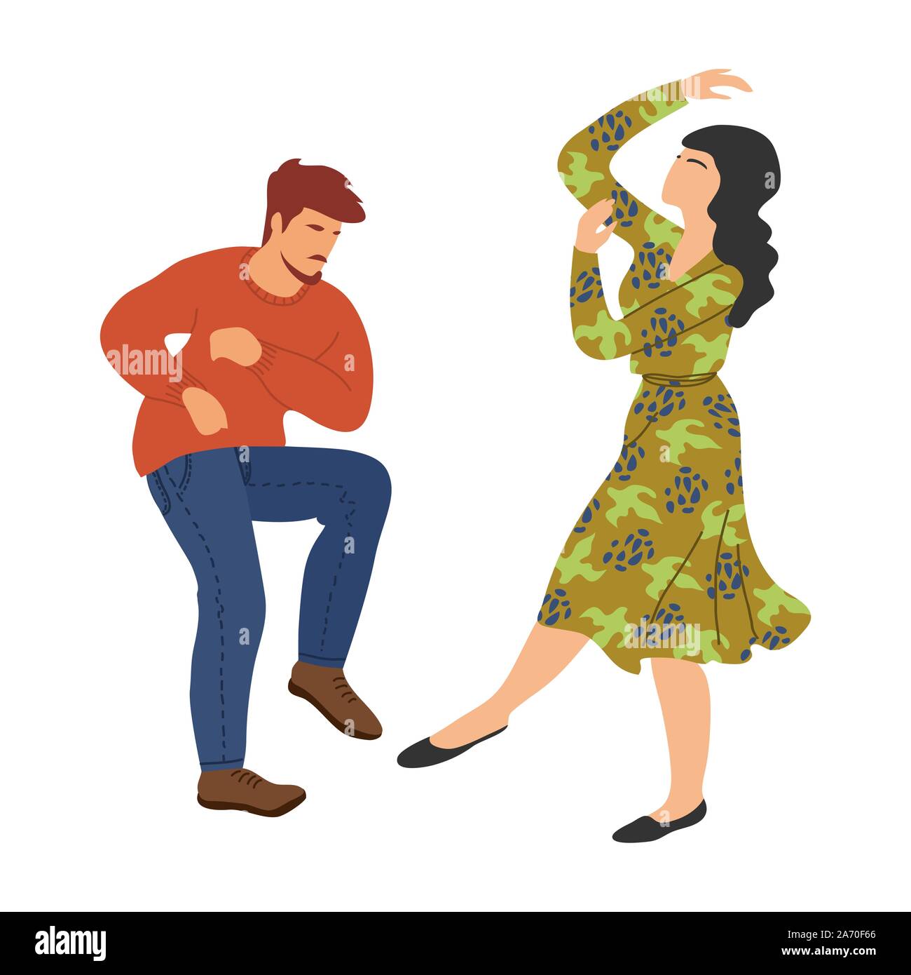 Isolated dancing people. Couple in the dance. Cute vector hand draw illistration on white background Stock Vector