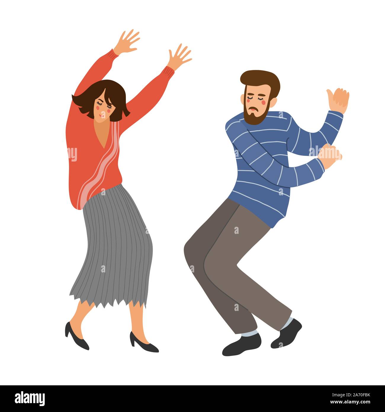 Isolated dancing couple. People in the dance. Cute vector hand draw illistration on white background Stock Vector